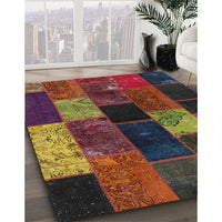 Contemporary Sienna Brown Patchwork Rug, con1457