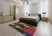 Contemporary Sienna Brown Patchwork Rug in a Bedroom, con1457