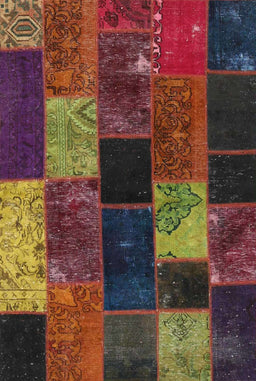 Contemporary Sienna Brown Patchwork Rug, con1457
