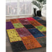 Contemporary Sienna Brown Patchwork Rug in Family Room, con1457