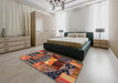 Contemporary Bronze Brown Patchwork Rug in a Bedroom, con1461