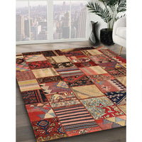 Contemporary Saffron Red Patchwork Rug, con1462