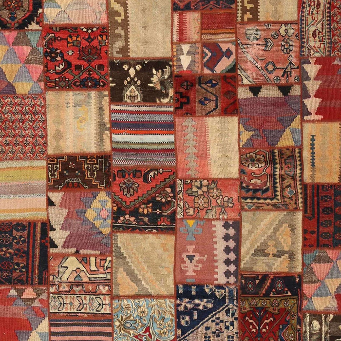 Contemporary Saffron Red Patchwork Rug, con1462