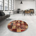 Round Contemporary Saffron Red Patchwork Rug in a Office, con1462