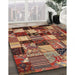 Contemporary Saffron Red Patchwork Rug in Family Room, con1462