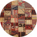 Sideview of Contemporary Saffron Red Patchwork Rug, con1462