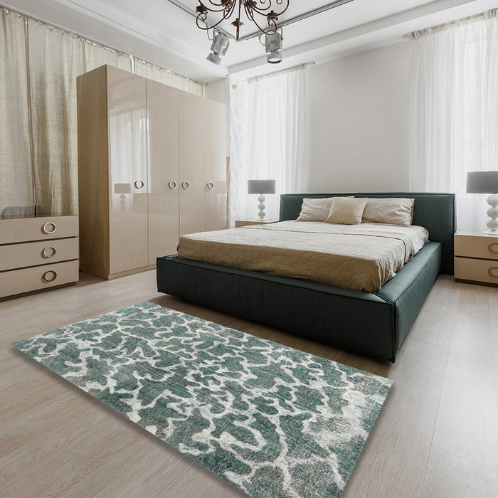 Contemporary Green Modern Rug in a Bedroom, con1463