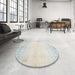 Round Machine Washable Contemporary Silver Gray Rug in a Office, wshcon1467