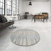 Round Contemporary Pale Silver Gray Modern Rug in a Office, con1473