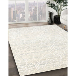 Contemporary Soft Ivory Beige Solid Rug in Family Room, con1474