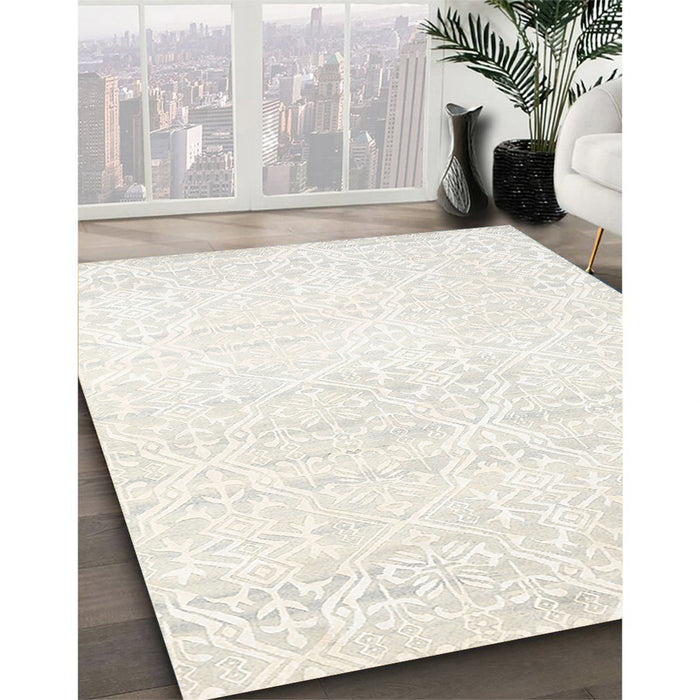 Contemporary Soft Ivory Beige Solid Rug in Family Room, con1474