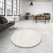 Round Contemporary Soft Ivory Beige Solid Rug in a Office, con1474