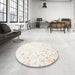 Round Contemporary Desert Sand Beige Solid Rug in a Office, con1475