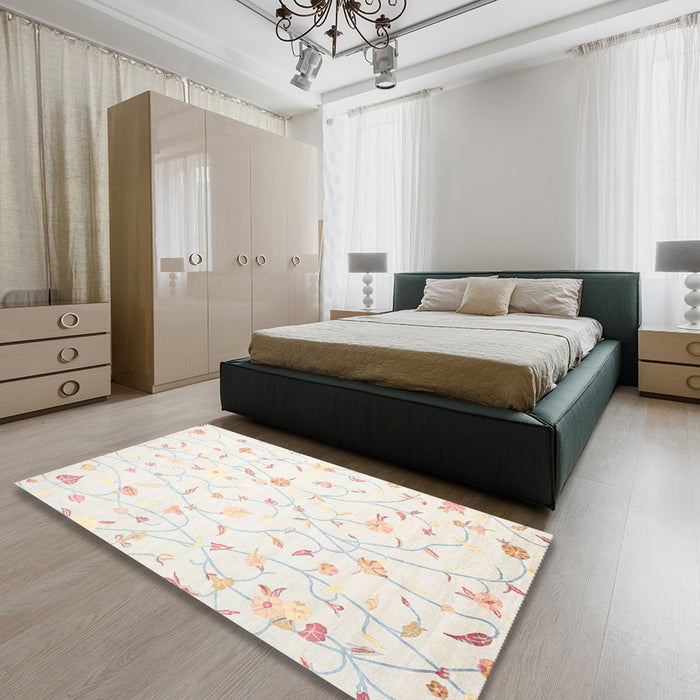 Contemporary Desert Sand Beige Solid Rug in a Bedroom, con1475