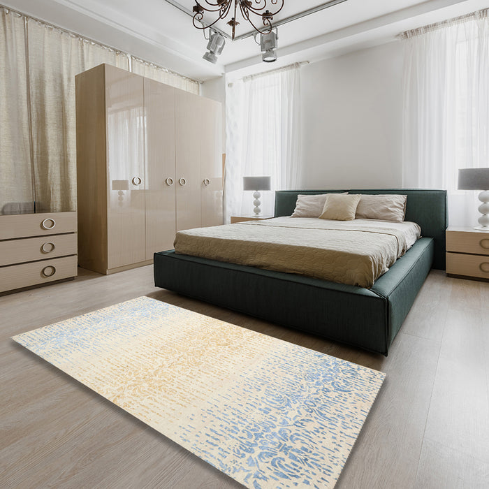 Machine Washable Contemporary Gold Rug in a Bedroom, wshcon1476