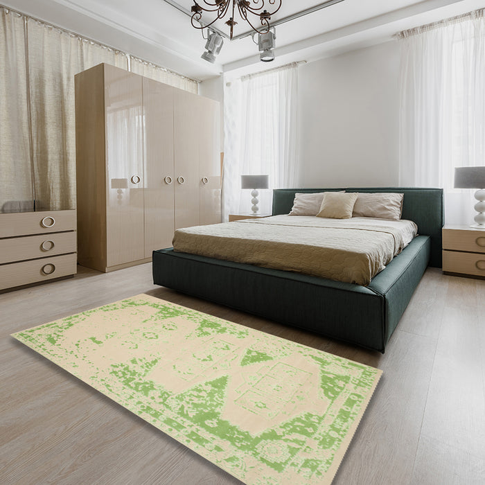 Contemporary Brown Gold Modern Rug in a Bedroom, con147