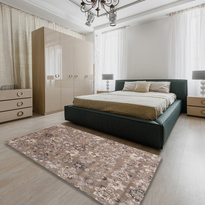 Contemporary Light French Beige Brown Modern Rug in a Bedroom, con1481