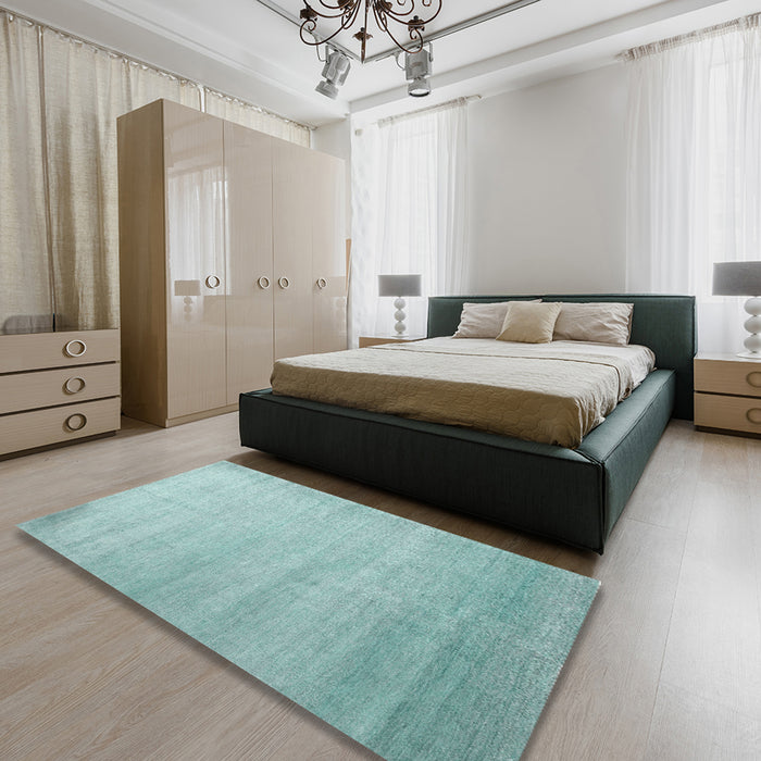 Contemporary Tiffany Blue Modern Rug in a Bedroom, con1482