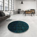 Round Machine Washable Contemporary Black Rug in a Office, wshcon1484