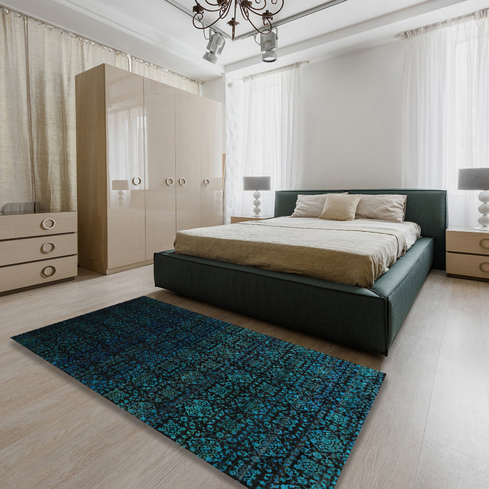 Machine Washable Contemporary Black Rug in a Bedroom, wshcon1484