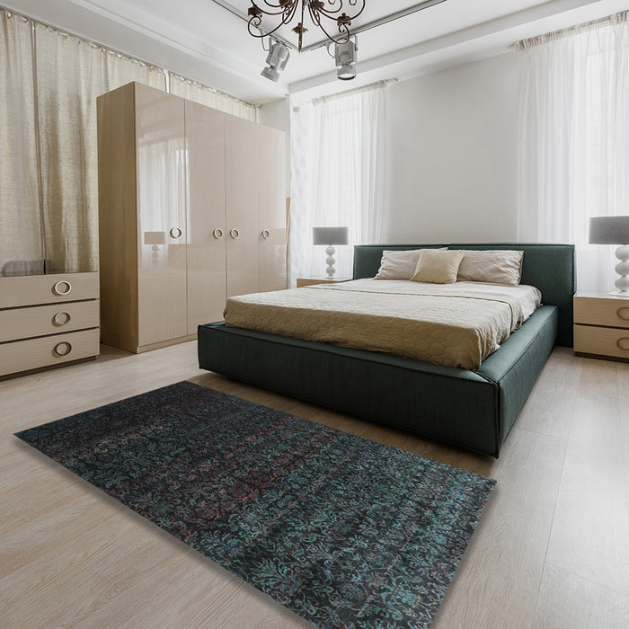 Machine Washable Contemporary Midnight Gray Rug in a Bedroom, wshcon1485