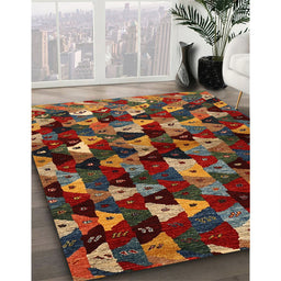 Contemporary Saffron Red Modern Rug in Family Room, con1488