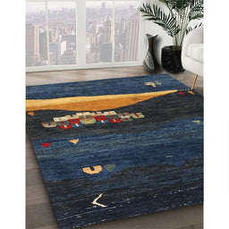 Contemporary Carbon Gray Modern Rug in Family Room, con1489