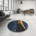 Round Contemporary Carbon Gray Modern Rug in a Office, con1489