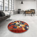 Round Contemporary Dark Almond Brown Modern Rug in a Office, con1490