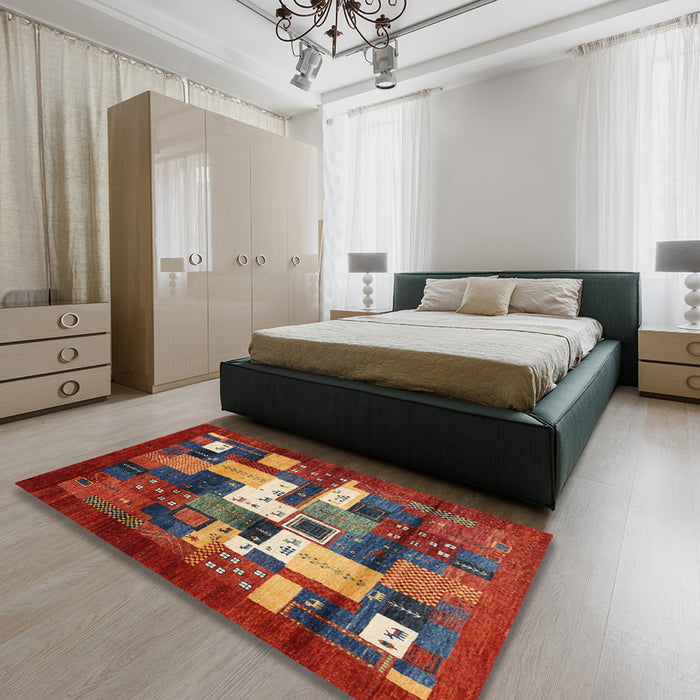 Contemporary Dark Almond Brown Modern Rug in a Bedroom, con1490