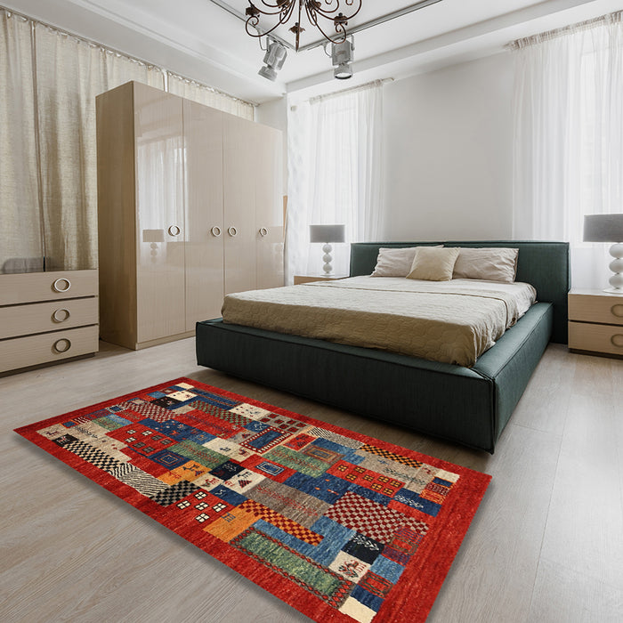 Machine Washable Contemporary Army Brown Rug in a Bedroom, wshcon1491