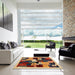 Square Contemporary Yellow Orange Modern Rug in a Living Room, con1492