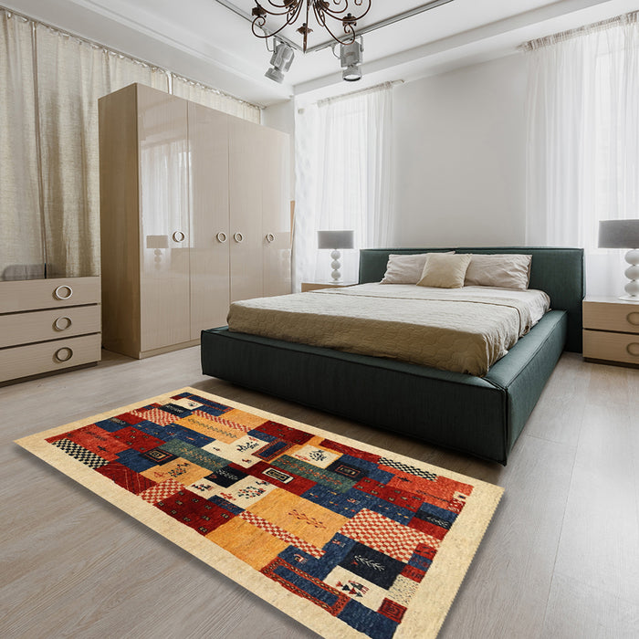 Machine Washable Contemporary Yellow Orange Rug in a Bedroom, wshcon1492