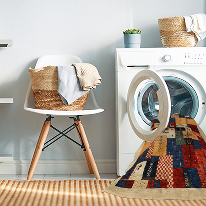 Machine Washable Contemporary Yellow Orange Rug in a Washing Machine, wshcon1492