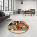 Round Machine Washable Contemporary Dark Sienna Brown Rug in a Office, wshcon1494