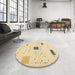 Round Machine Washable Contemporary Brown Gold Rug in a Office, wshcon1495