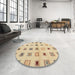 Round Machine Washable Contemporary Brown Gold Rug in a Office, wshcon1496
