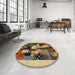 Round Machine Washable Contemporary Yellow Orange Rug in a Office, wshcon1497