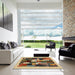 Square Machine Washable Contemporary Yellow Orange Rug in a Living Room, wshcon1497