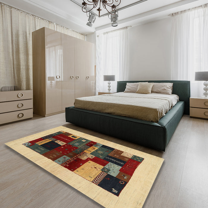 Machine Washable Contemporary Red Brown Rug in a Bedroom, wshcon1498