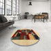 Round Contemporary Red Brown Modern Rug in a Office, con1498