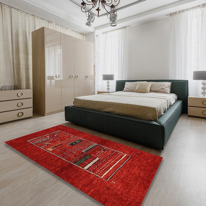 Machine Washable Contemporary Red Rug in a Bedroom, wshcon1499