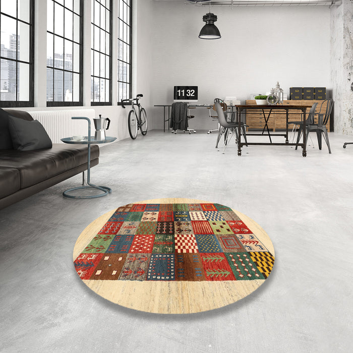Round Machine Washable Contemporary Sienna Brown Rug in a Office, wshcon1500