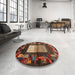 Round Contemporary Red Modern Rug in a Office, con1501