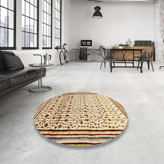 Round Machine Washable Contemporary Brown Gold Rug in a Office, wshcon1502