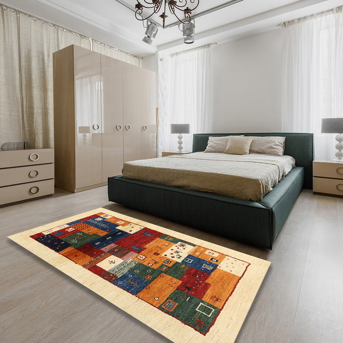 Machine Washable Contemporary Brown Red Rug in a Bedroom, wshcon1504