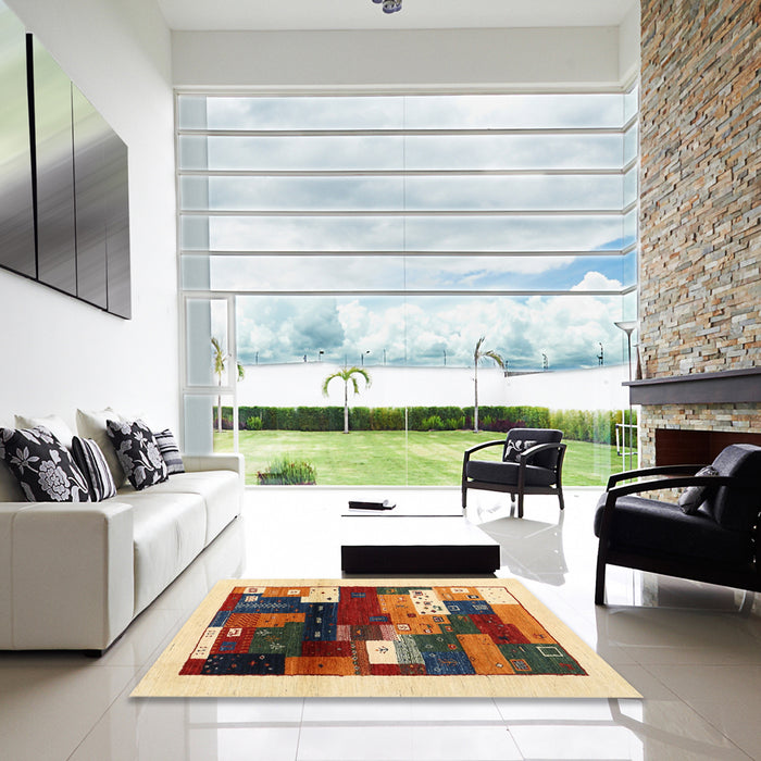 Square Contemporary Brown Red Modern Rug in a Living Room, con1504