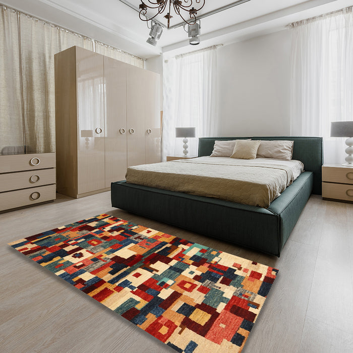Contemporary Saffron Red Modern Rug in a Bedroom, con1506