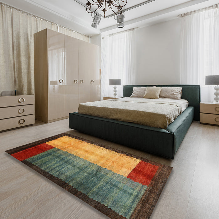 Contemporary Caramel Brown Modern Rug in a Bedroom, con1508