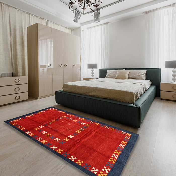 Contemporary Red Modern Rug in a Bedroom, con1509